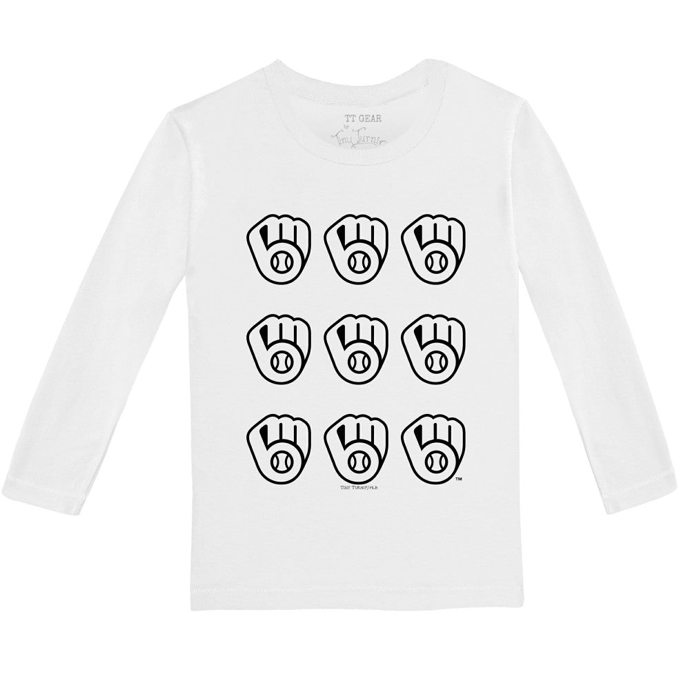 Milwaukee Brewers Tiny Turnip Youth Logo Grid Long Sleeve T-Shirt - White