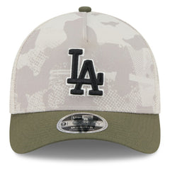 Los Angeles Dodgers 2025 Armed Forces Day 9FORTY M-Crown A-Frame Adjustable Hat - Light Beige/Olive | New Era