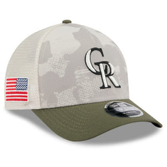 Colorado Rockies 2025 Armed Forces Day 9FORTY M-Crown A-Frame Adjustable Hat - Light Beige/Olive | New Era
