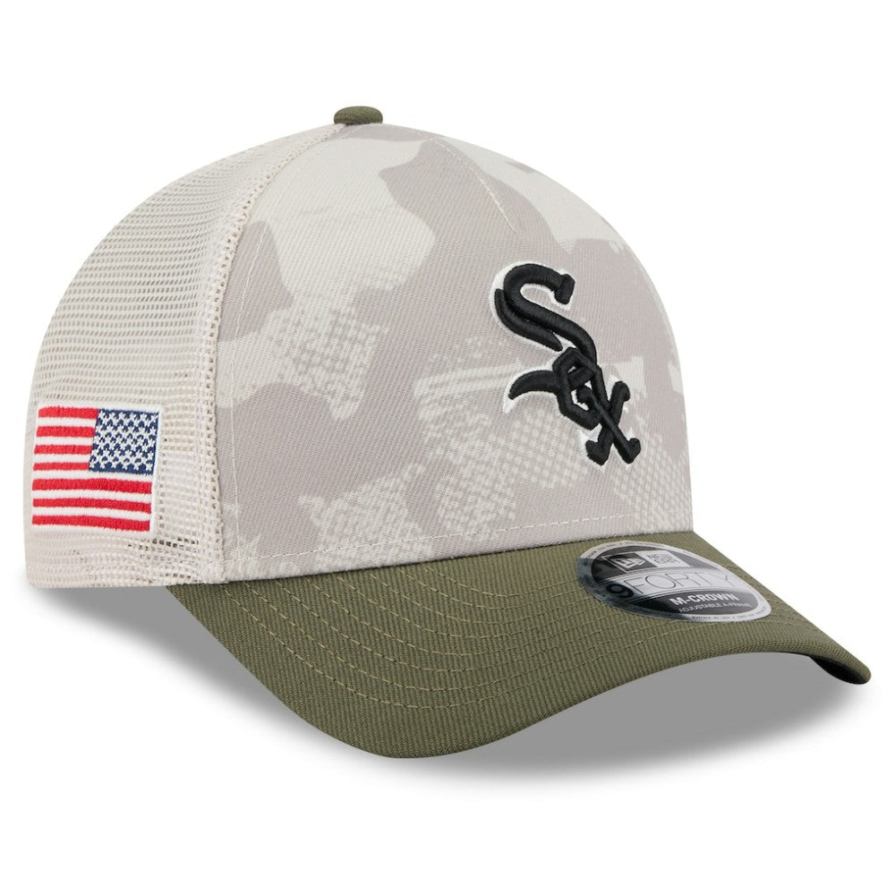 Chicago White Sox 2025 Armed Forces Day 9FORTY M-Crown A-Frame Adjustable Hat - Light Beige/Olive | New Era