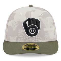 Milwaukee Brewers 2025 Armed Forces Day Low Profile 59FIFTY Fitted Hat - Light Beige/Olive | New Era