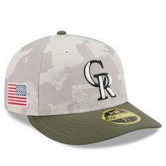 Colorado Rockies 2025 Armed Forces Day Low Profile 59FIFTY Fitted Hat - Light Beige/Olive | New Era