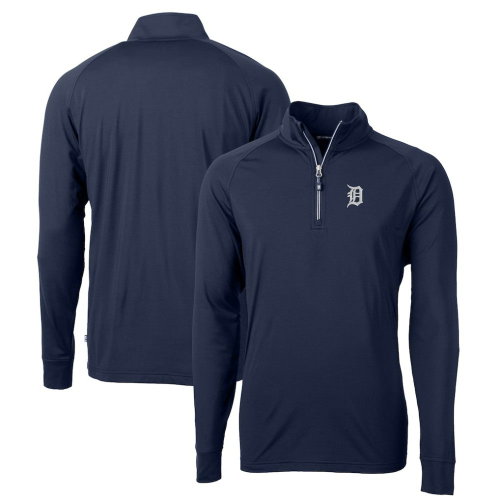 Detroit Tigers Cutter & Buck Big & Tall Adapt Eco Knit Stretch Recycled Quarter-Zip Pullover Top - Navy