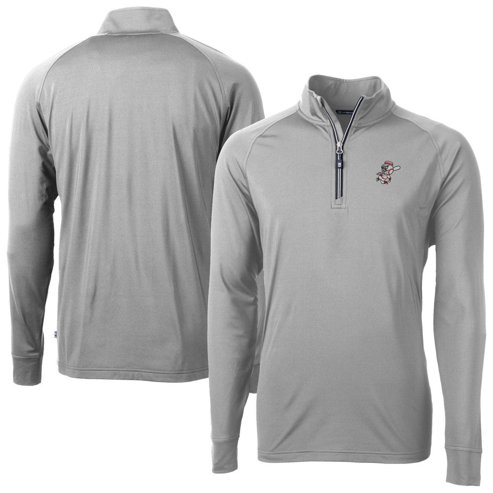 Cincinnati Reds Cutter & Buck Mr. Redlegs Adapt Eco Knit Stretch Recycled Quarter-Zip Pullover Top - Gray