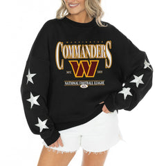 NFL Washington Commanders Gameday Couture Women's Rhinestone Star Sleeve Settle the Score Oversized Tri-Blend Pullover