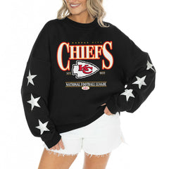 NFL Kansas City Chiefs Gameday Couture Women's Rhinestone Star Sleeve Settle the Score Oversized Tri-Blend Pullover