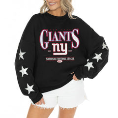 NFL New York Giants Gameday Couture Women's Rhinestone Star Sleeve Settle the Score Oversized Tri-Blend Pullover