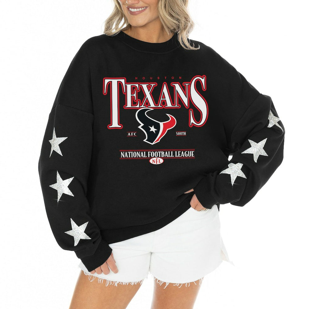 NFL Houston Texans Gameday Couture Women's Rhinestone Star Sleeve Settle the Score Oversized Tri-Blend Pullover