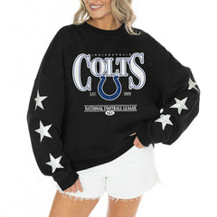 NFL Indianapolis Colts Gameday Couture Women's Rhinestone Star Sleeve Settle the Score Oversized Tri-Blend Pullover