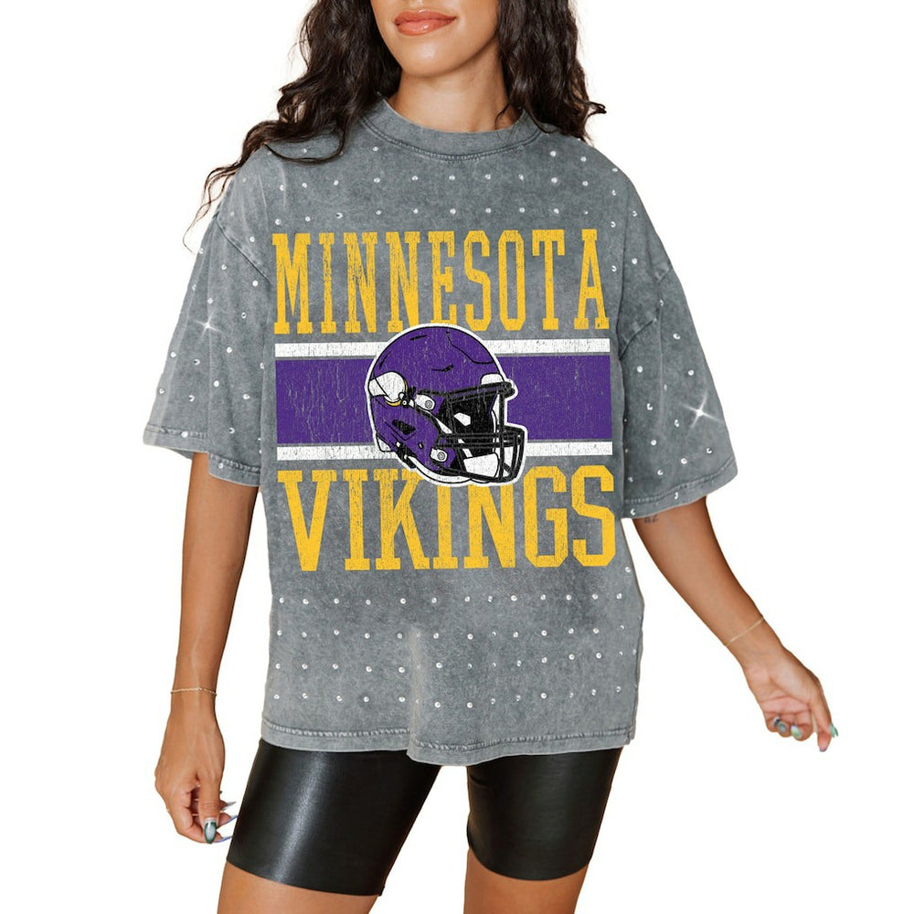 NFL Minnesota Vikings Gameday Couture Women's Oversized Mini Rhinestone Classic T-Shirt