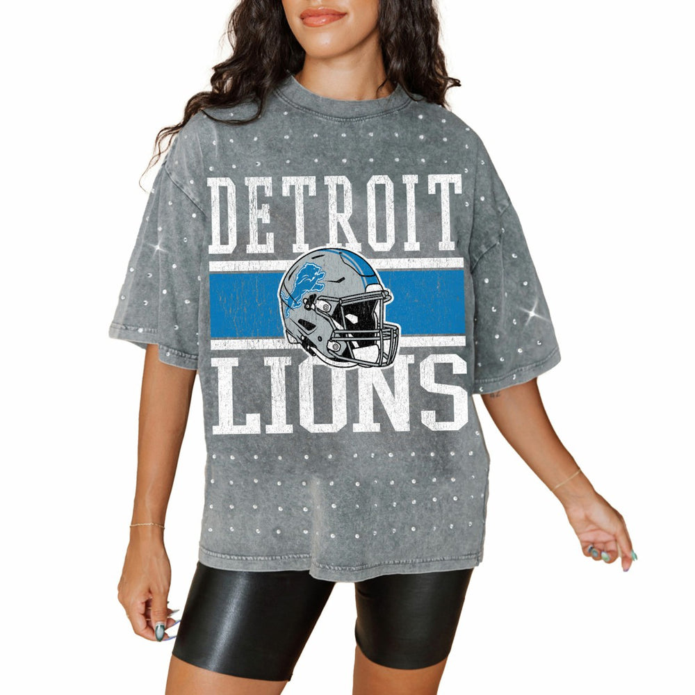 NFL Detroit Lions Gameday Couture Women's Oversized Mini Rhinestone Classic T-Shirt