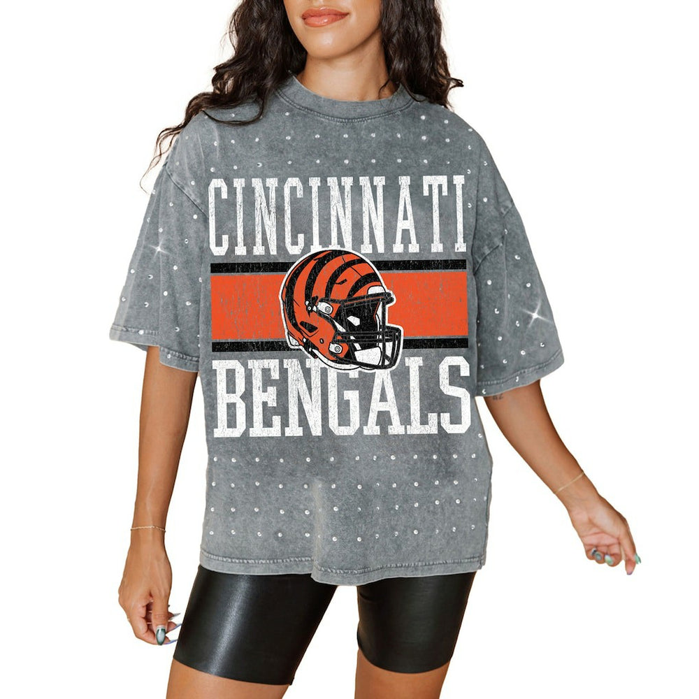 NFL Cincinnati Bengals Gameday Couture Women's Oversized Mini Rhinestone Classic T-Shirt