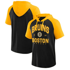 Boston Bruins Logo Athletic Prime Raglan Short Sleeve Pullover Hoodie