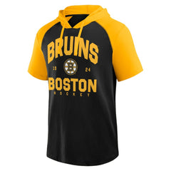 Boston Bruins Logo Athletic Prime Raglan Short Sleeve Pullover Hoodie
