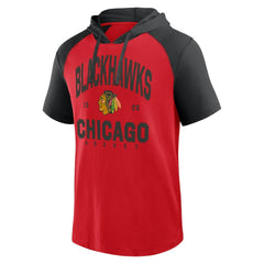 Chicago Blackhawks Logo Athletic Prime Raglan Short Sleeve Pullover Hoodie