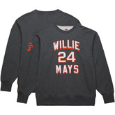 Willie Mays San Francisco Giants Legends Collection Vintage Logo Name & Number Fleece Pullover Sweatshirt - Heather Charcoal | Mitchell & Ness