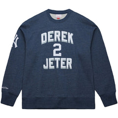 Derek Jeter New York Yankees Legends Collection Vintage Logo Fleece Name & Number Pullover Sweatshirt - Heather Navy | Mitchell & Ness