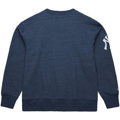 Derek Jeter New York Yankees Legends Collection Vintage Logo Fleece Name & Number Pullover Sweatshirt - Heather Navy | Mitchell & Ness