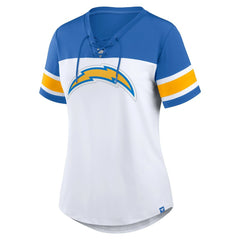 NFL Los Angeles Chargers Women's Athena Rhinestone Lace-Up V-Neck T-Shirt