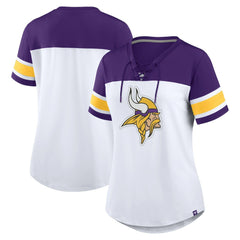NFL Minnesota Vikings Women's Athena Rhinestone Lace-Up V-Neck T-Shirt