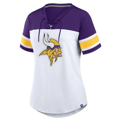 NFL Minnesota Vikings Women's Athena Rhinestone Lace-Up V-Neck T-Shirt