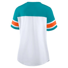NFL Miami Dolphins Women's Athena Rhinestone Lace-Up V-Neck T-Shirt