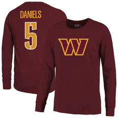 NFL Washington Commanders Jayden Daniels Majestic Threads Name & Number Non-Distressed Long Sleeve T-Shirt