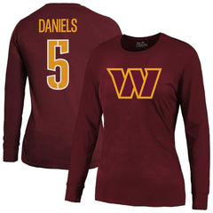 NFL Washington Commanders Jayden Daniels Majestic Threads Women's Player Name & Number Long Sleeve T-Shirt