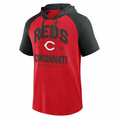 Cincinnati Reds Logo Athletic Prime Raglan Short Sleeve Hoodie T-Shirt - Red
