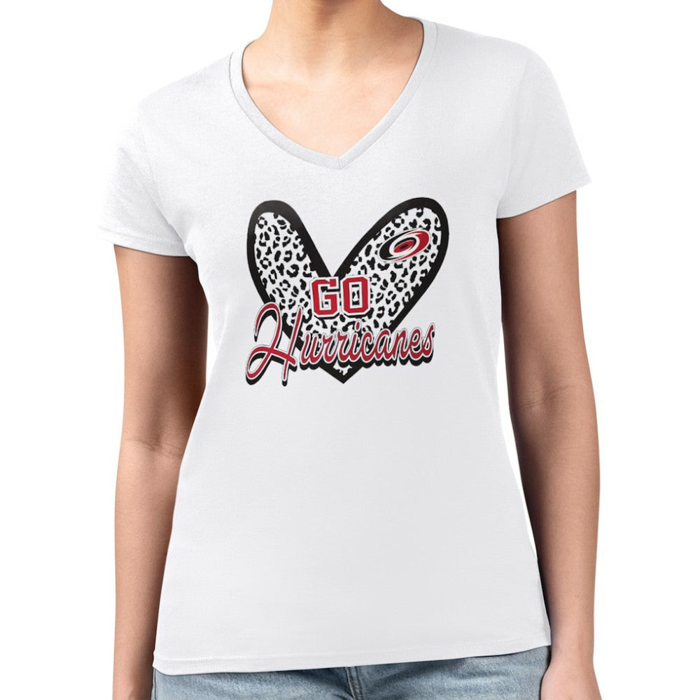 Carolina Hurricanes G-III 4Her by Carl Banks Women's Super-Slim Fit Lightweight Animal Print Heart V-Neck T-Shirt