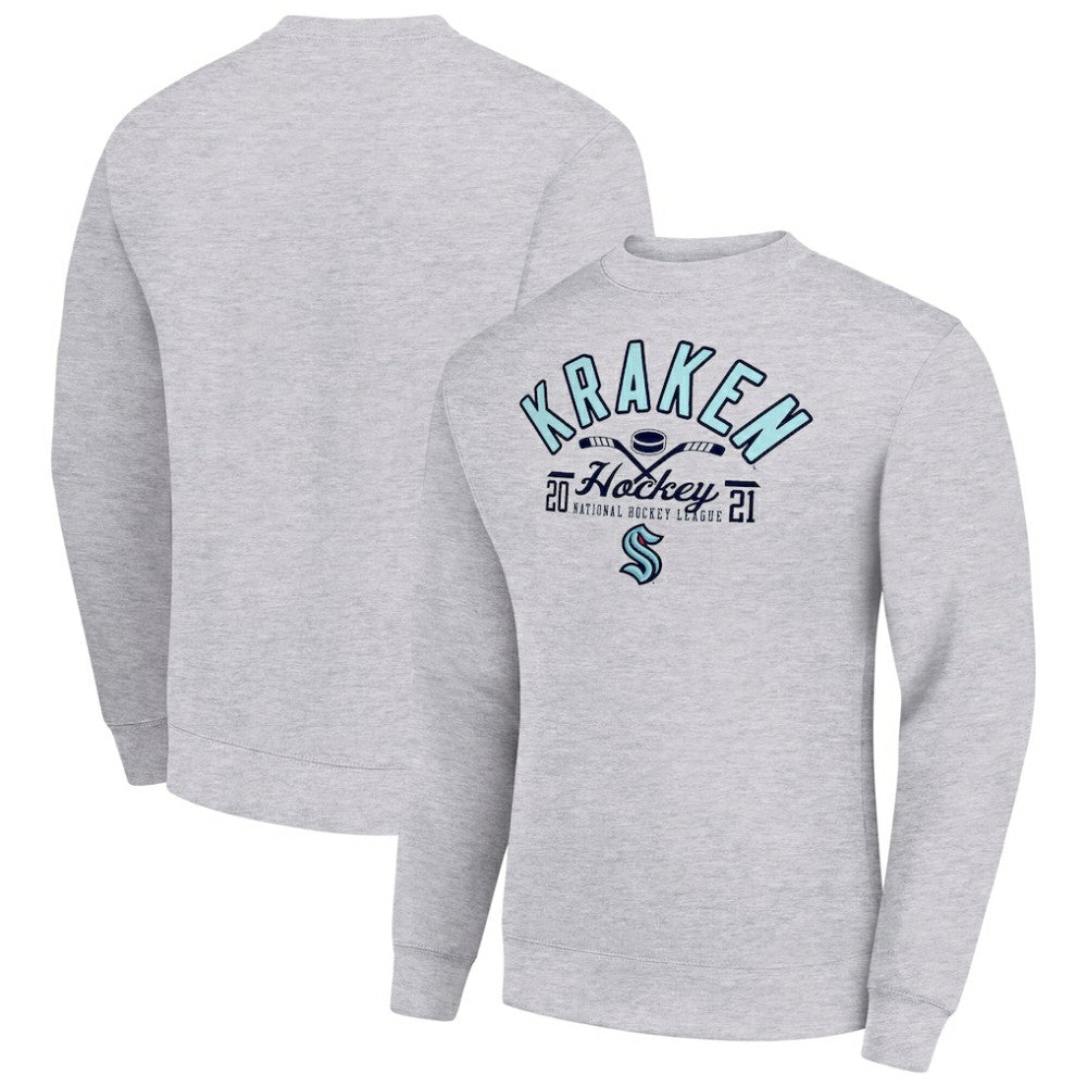 Seattle Kraken Starter Stick And Puck Logo Fleece Pullover Sweatshirt