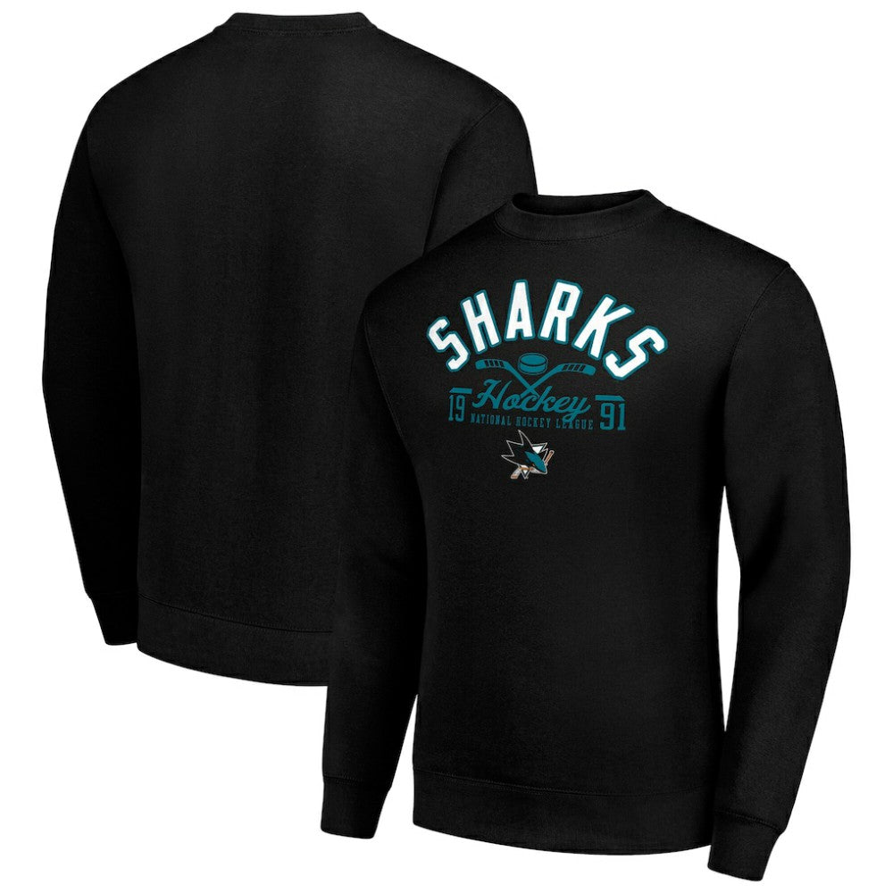 San Jose Sharks Starter Stick And Puck Logo Fleece Pullover Sweatshirt