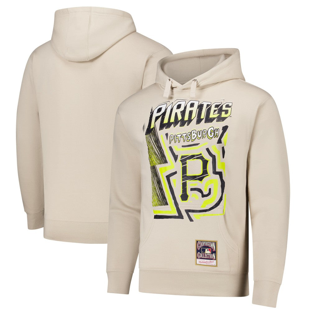 Pittsburgh Pirates Sidewalk Sketch Pullover Hoodie - Cream | Mitchell & Ness