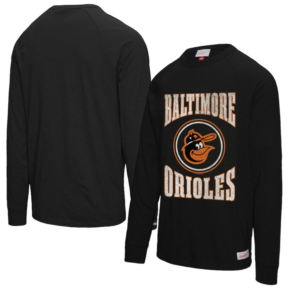 Baltimore Orioles Arched Logo Slub Long Sleeve T-Shirt - Black | Mitchell & Ness