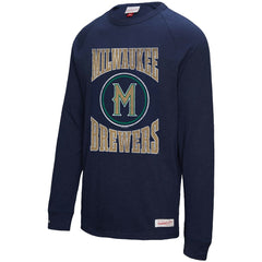 Milwaukee Brewers Arched Logo Slub Long Sleeve T-Shirt - Navy | Mitchell & Ness