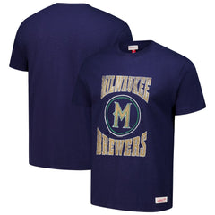 Milwaukee Brewers Arched Logo Slub T-Shirt - Navy | Mitchell & Ness