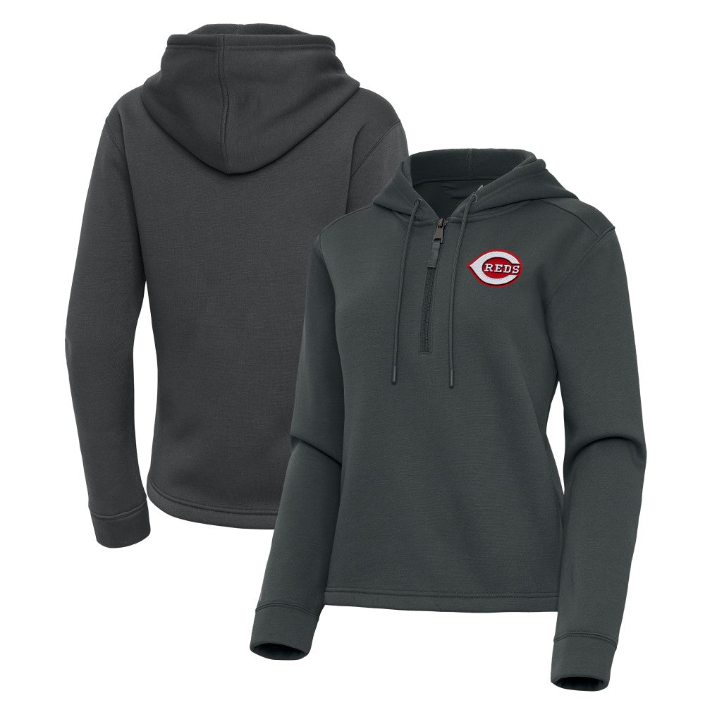 Cincinnati Reds Antigua Women's Contemporary Quarter-Zip Hoodie - Pewter