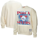 Philadelphia 76ers Women's Oversprayed Pullover Sweatshirt - Cream | Mitchell & Ness cheap
