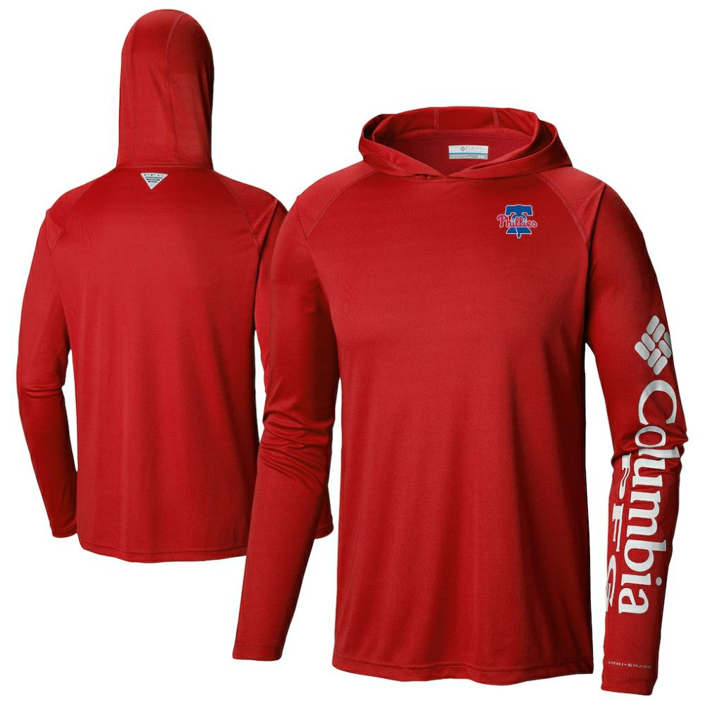 Philadelphia Phillies Omni-Wick Terminal Tackle Raglan Long Sleeve Hoodie T-Shirt - Red | Columbia