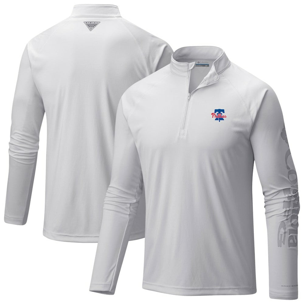 Philadelphia Phillies Terminal Tackle Raglan Omni-Shade Quarter-Zip Pullover Top - White | Columbia