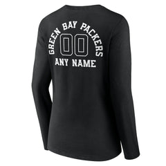 NFL Green Bay Packers Women's Personalized Name & Number Monochrome Long Sleeve V-Neck T-Shirt