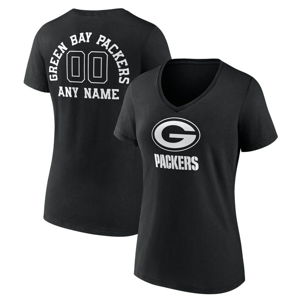 NFL Green Bay Packers Women's Personalized Name & Number Monochrome V-Neck T-Shirt