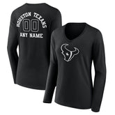 NFL Houston Texans Women's Personalized Name & Number Monochrome Long Sleeve V-Neck T-Shirt