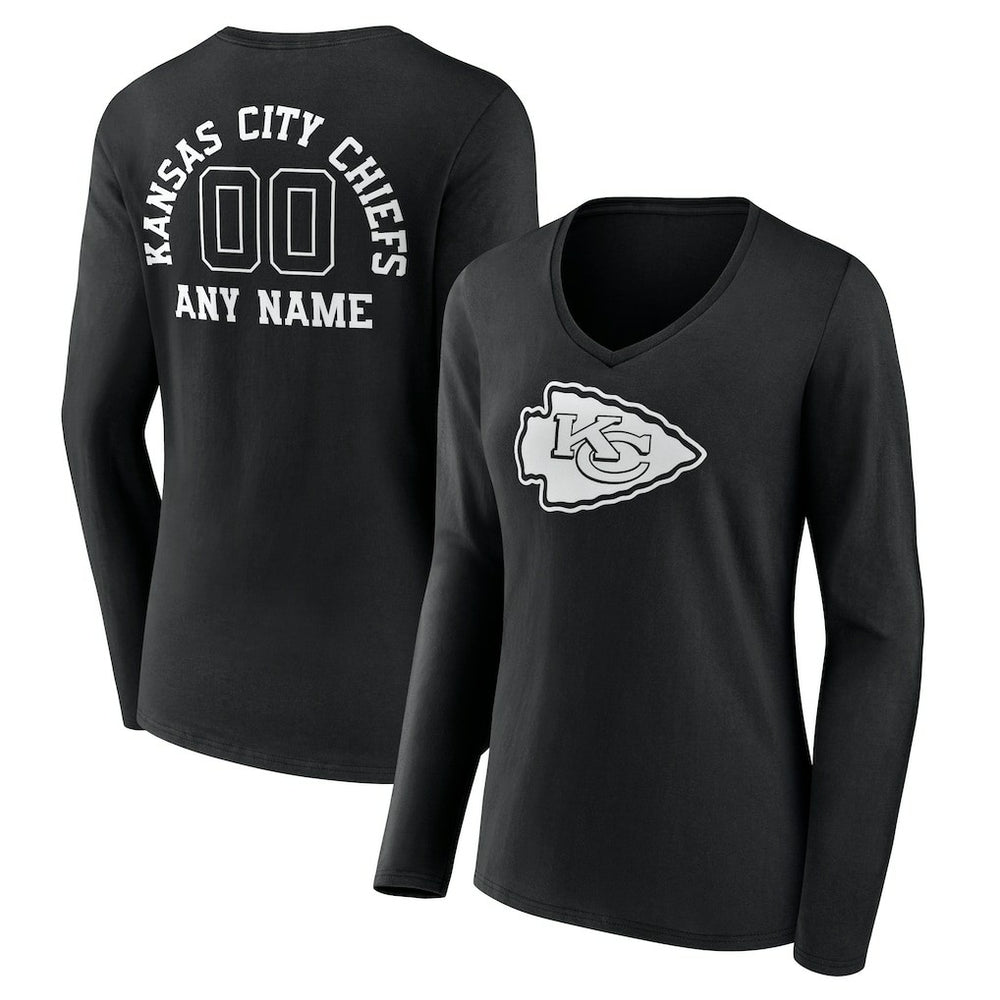 NFL Kansas City Chiefs Women's Personalized Name & Number Monochrome Long Sleeve V-Neck T-Shirt