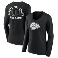 NFL Kansas City Chiefs Women's Personalized Name & Number Monochrome Long Sleeve V-Neck T-Shirt