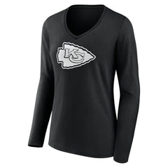 NFL Kansas City Chiefs Women's Personalized Name & Number Monochrome Long Sleeve V-Neck T-Shirt