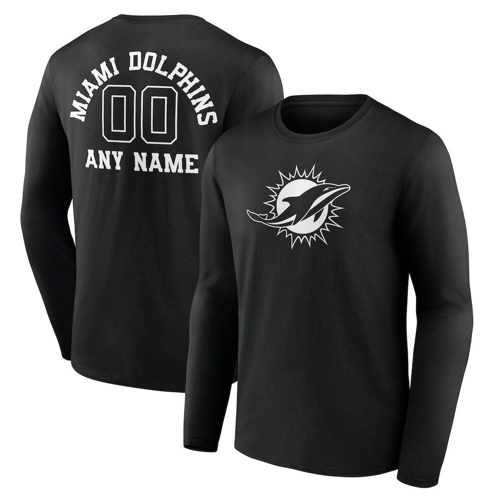 NFL Miami Dolphins Personalized Name & Number Monochrome Long Sleeve T-Shirt