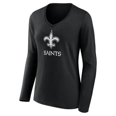 NFL New Orleans Saints Women's Personalized Name & Number Monochrome Long Sleeve V-Neck T-Shirt