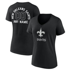 NFL New Orleans Saints Women's Personalized Name & Number Monochrome V-Neck T-Shirt