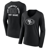 NFL San Francisco 49ers Women's Personalized Name & Number Monochrome Long Sleeve V-Neck T-Shirt